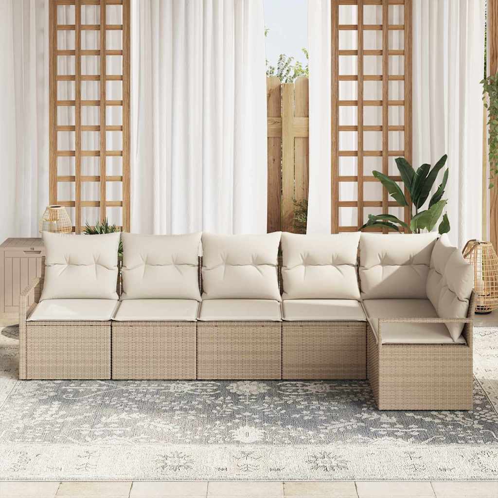 Garten-Sofa-Set mit Kissen mit Speicher 6 pcs Beige und Creme